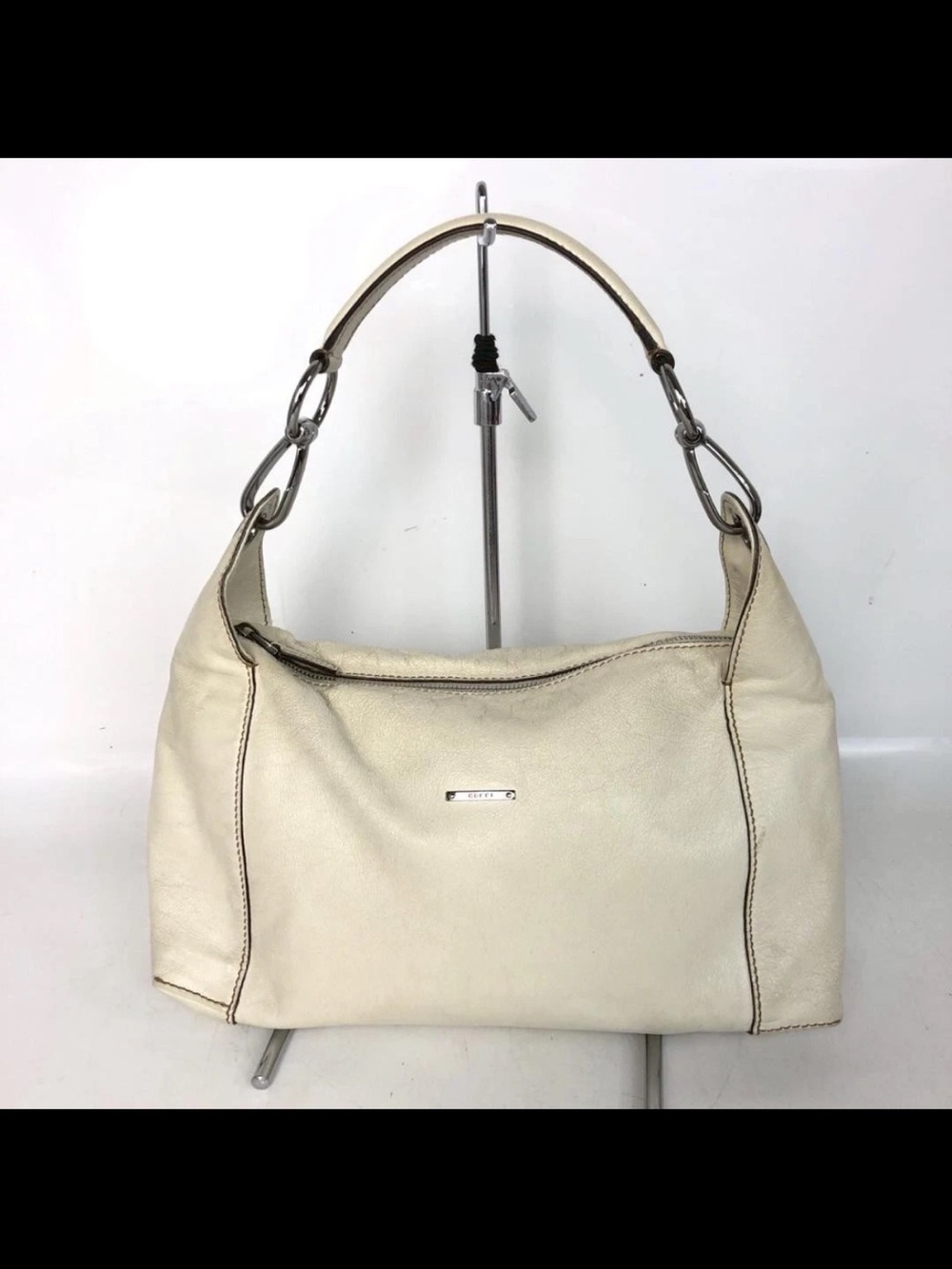 Gucci Cream Leather Shoulder Bag with Silver Hardware